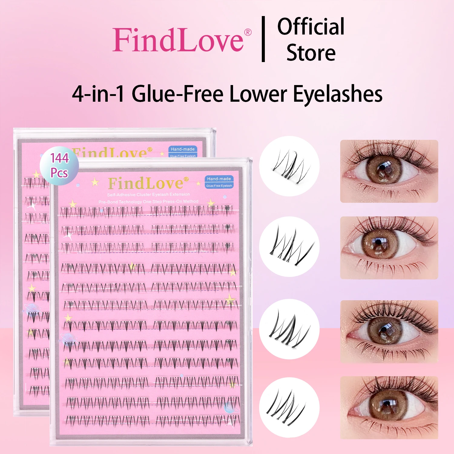 

144Clusters Pre Glued Lower Lashes Naturally Mixed Bottom Lashes Soft and Light 4 Styles Under Eyelash Suitable For Daily Wear