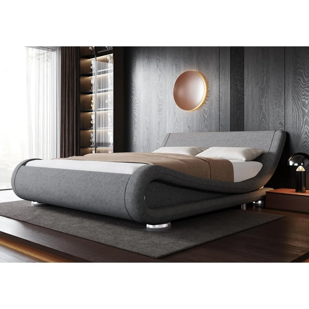 

Allewie Full Size Bed Frame with Ergonomic & Adjustable Headboard, Low Profile Modern Upholstered Platform Sleigh Design - Easy