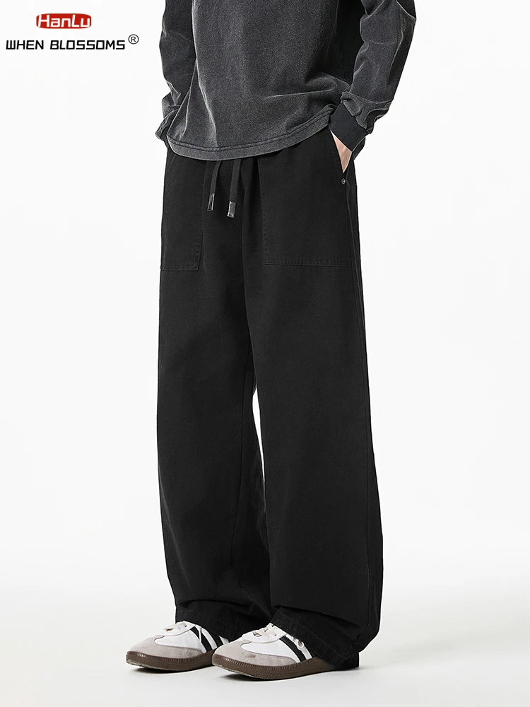 HANLU Spring Trend Cargo Pants fo Man Baggy Vintage High Quality Pure Cotton loose Casual Trousers Men's Wide leg Pants