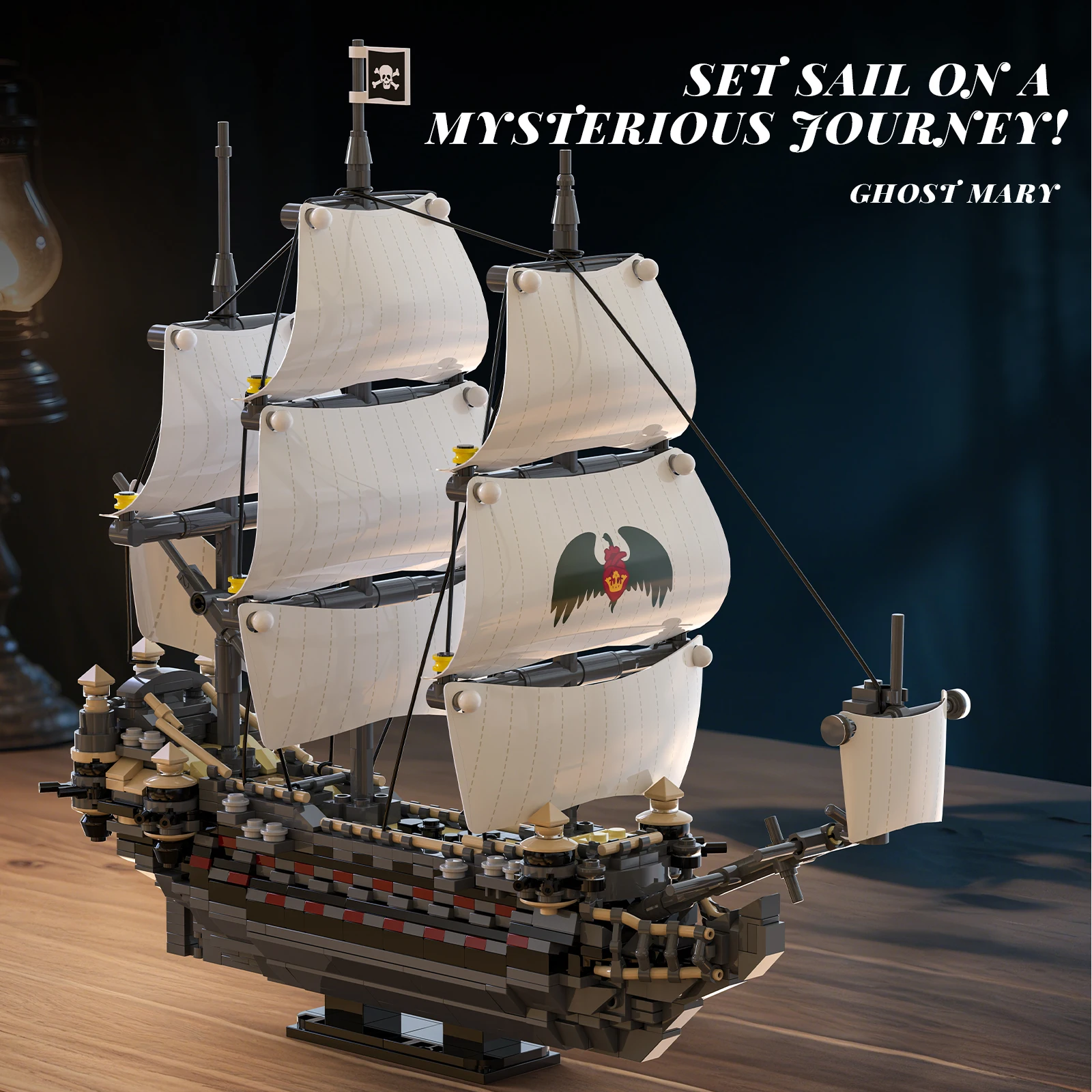 66048 Ghost Mary Pirate Ship Building Blocks DIY Model Kit 3D Puzzle Miniature Sailboat Toy Gift Kids Birthday Decor
