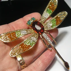 New Empty Window Enamel Dripping Oil Large Size Dragonfly Pin Brooches for Women Personality Rhinestone Insect Pins Jewelry Gift