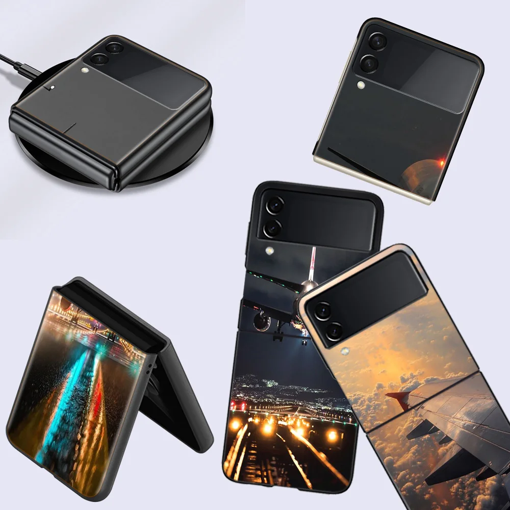 Airport Shuttle Transportation Cell Phone Case For Samsung Galaxy Z Flip 5 5G Z Flip 6 5G 4 3 Black Coque Hard PC Luxury Cover