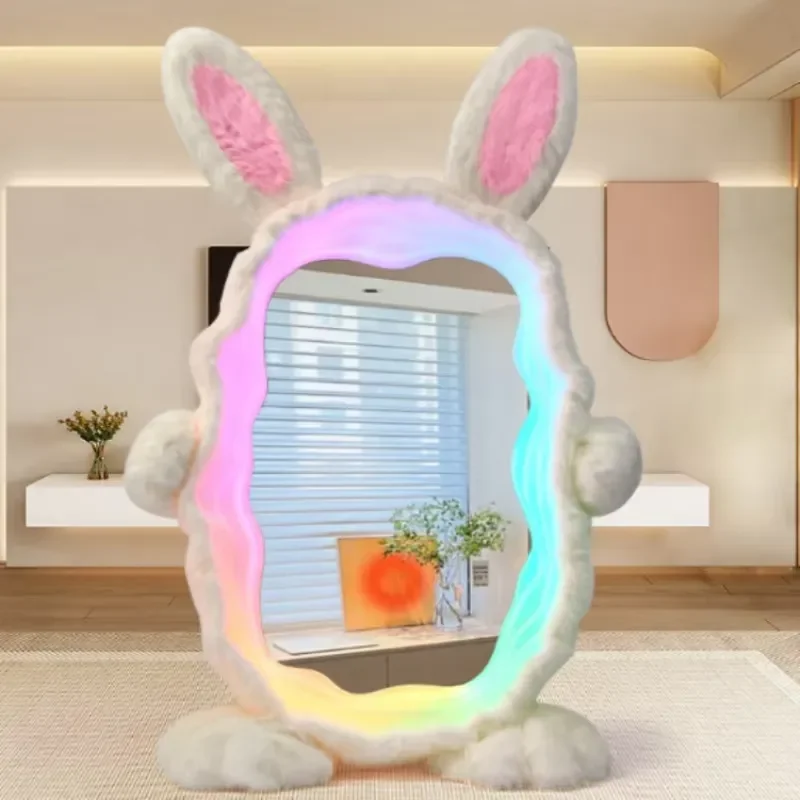 Rabbit full-length mirror with lighting plush floor lamp bedroom living room decorative makeup mirror
