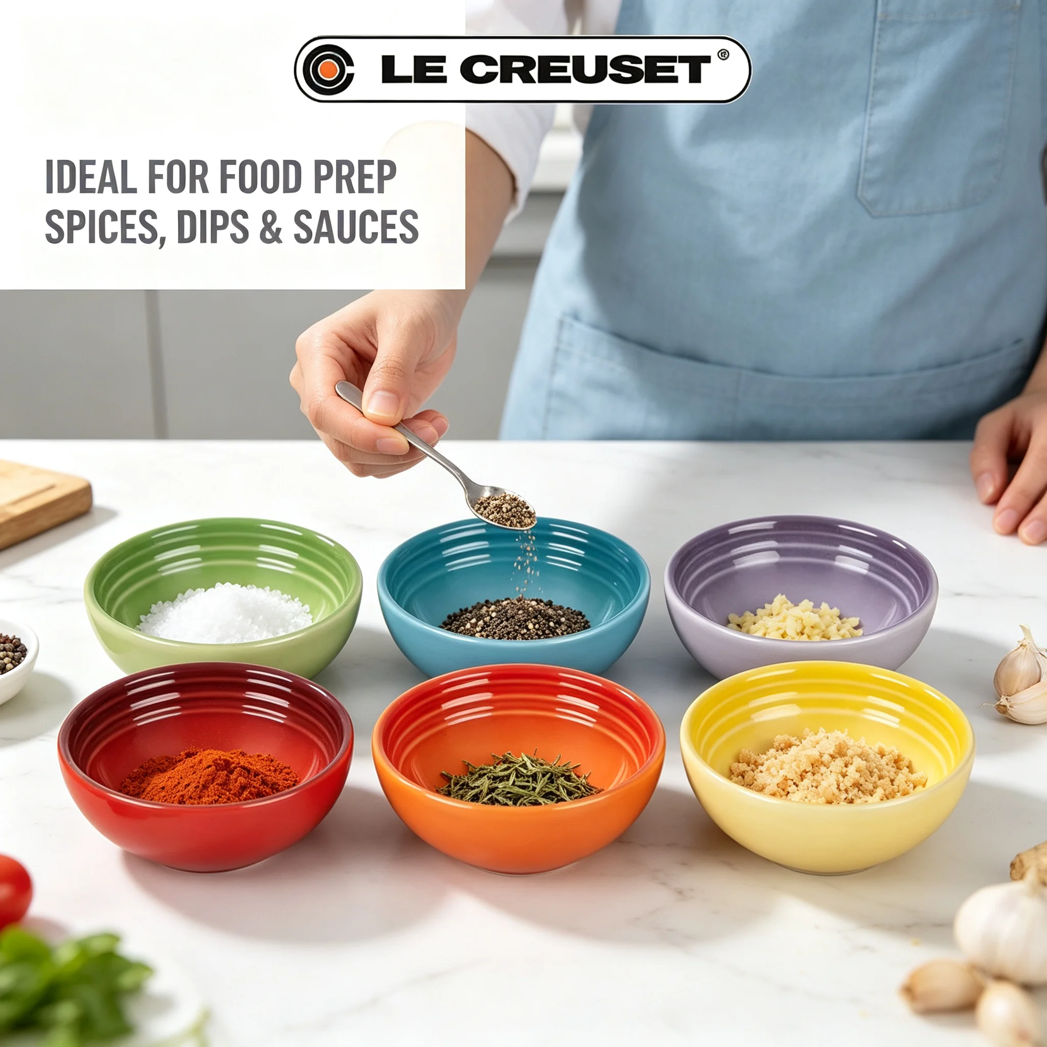 Le Creuset 6 Colors Pinch Bowls 2oz Stoneware Mini Sauce Bowl Set, Microwave Safe Kitchen Tools for Condiment, Snack