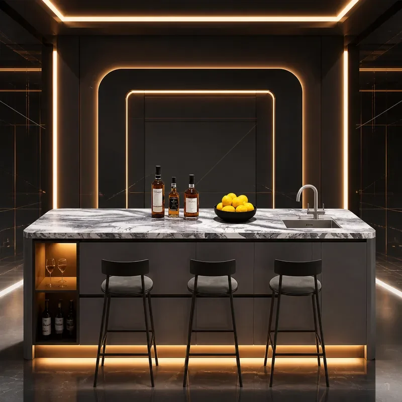High End Sensory Rock Slab Flush Island Table Integrated 2025 New Middle Island Material Table Separate Island Italian Light