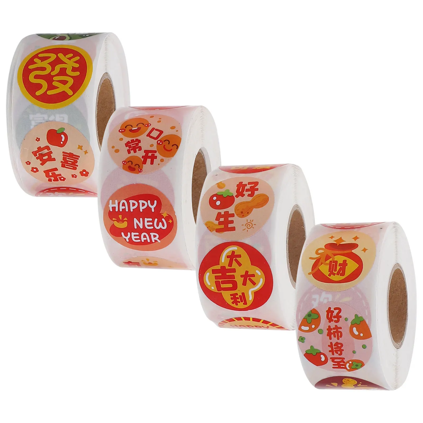 4 Rolls Round Label Stickers Cute Cartoon Adhesive Dots for Envelope Closure Gift Box Decoration DIY Handmade Crafts Kids Party