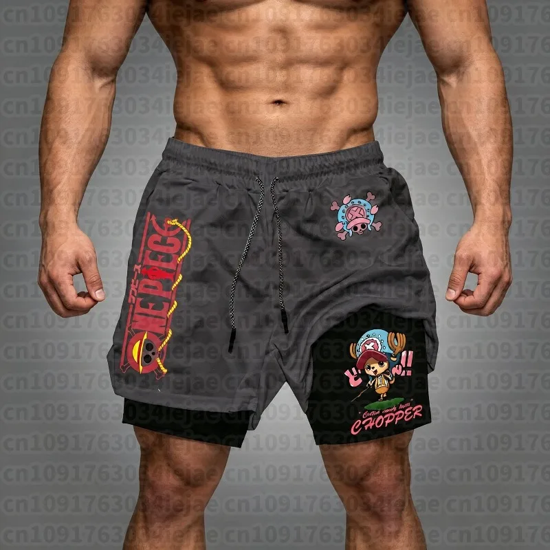 2026 Anime Chopper Printed Sports Shorts 2026 Men's Summer New Running Speed Dry Breathable 2-in-1 Double Layer Shorts