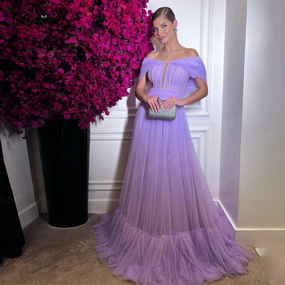 Catasdate Off Shoulder Lavender Evening Dress Elegant Engagement Dresses A Line Prom Gown Luxury Dress for Gala Party 2024