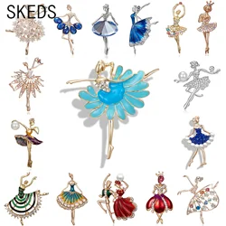 SKEDS Exquisite Crystal Ballet Dancer Brooches Jewelry Pins For Lady Elegant Women's Brooch Pin Decorative Suit Clothing Badges