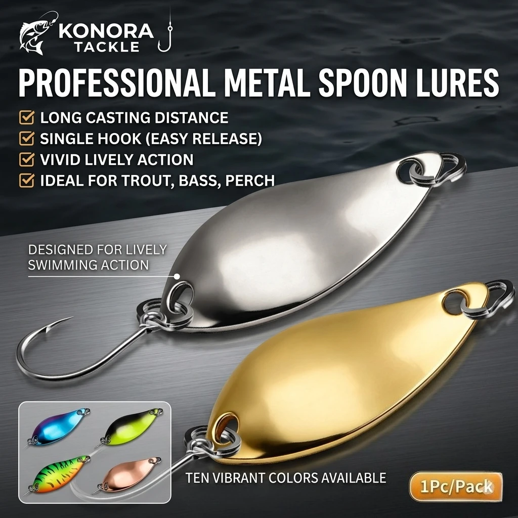 Metal Spoon Fishing Lures Long Casting Bionic Bait Single Hook Sequins For Trout Bass Perch All Water Layer Konora Tackle 1Pc