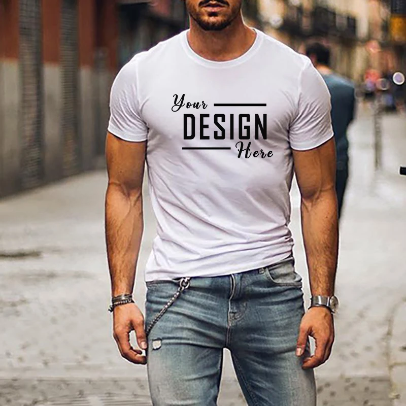 Build Brand Men\'s T-shirts Round Neck Diy Logo Basic Thickened Neckline Shirts Custom Your Design 25 Colors Plus Size S-5XL