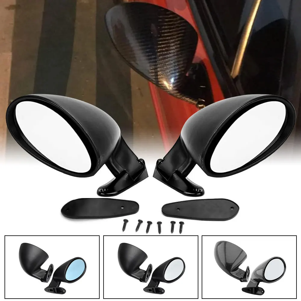 1Pair Universal Car Classic Retro Door Wing Mirrors - Vintage Racing Side Rearview Mirror Left+Right Matte Black Carbon Style