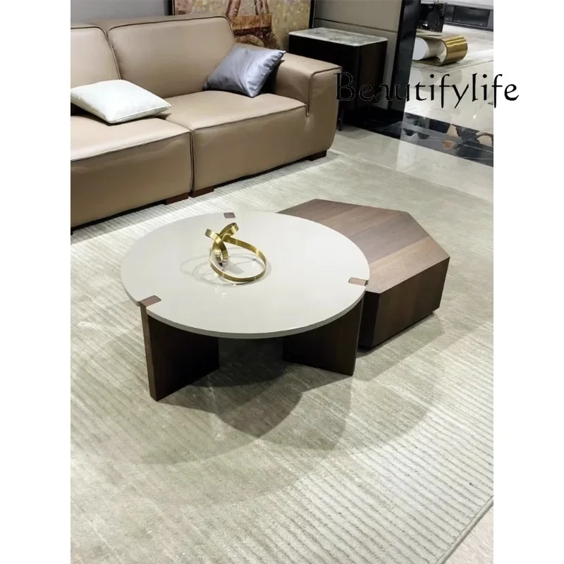 O Italian Minimalist Coffee Table Combination Round Imported Smoked Veneer Coffee Table Size Apartment Living Room