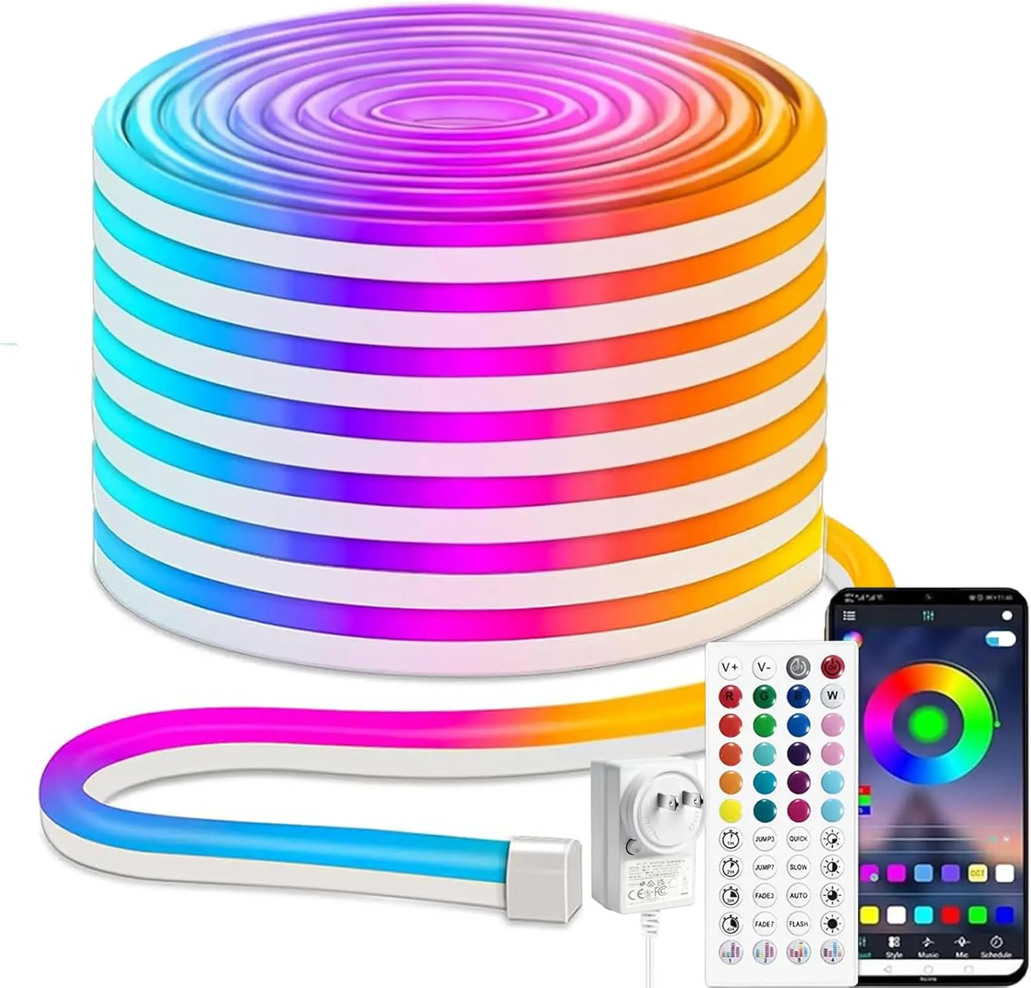 

Светодиодная RGB-лента Neon длиной 10 метров, 24В, водонепроницаемая, с синхронизацией музыки, управлением через приложение и пультом ДУ для домашнего декора