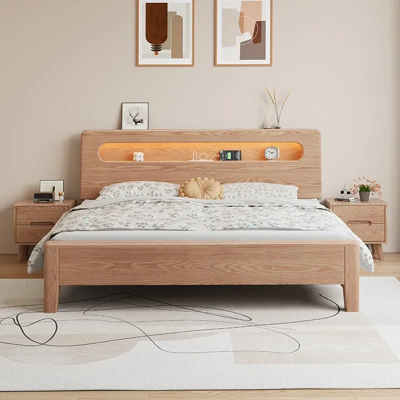 Bed North American ash 1.5 single bed New all solid wood bedside storage with USB charging port 1.8 meters double bed