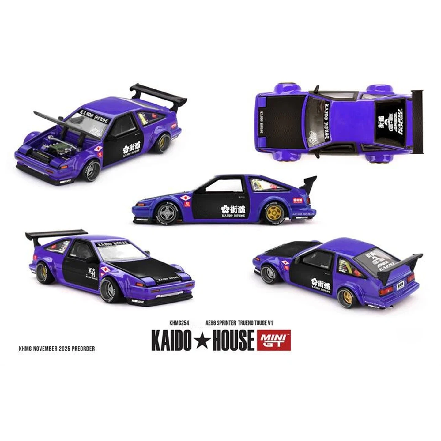 Kaido House x Mini GT 1:64 AE86 Sprinter Trueno TOUGE V1 Car JDM Diecast Model Car Alloy