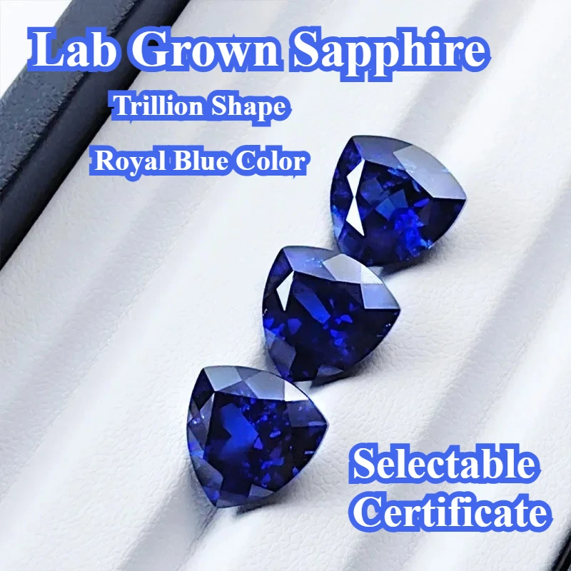 

High Quality Lab Grown Sapphire Royal Blue Color Trillion Shape Gemstone for DIY Jewelry Making Materials Selectable Certificate