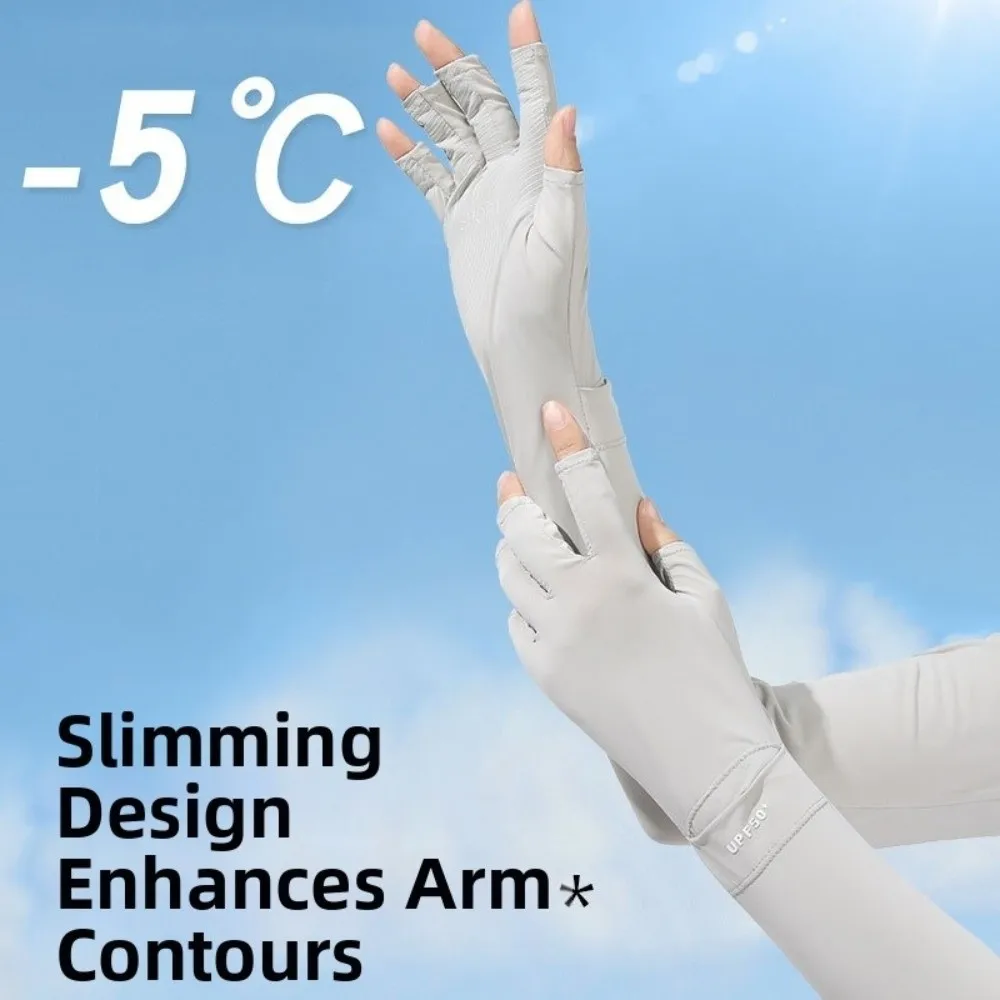 Thin Solid Color Long Sleeve Sun Protection Flip Sunscreen Sleeve Gloves Non-slip Elastic Summer Arm Cover Cycling