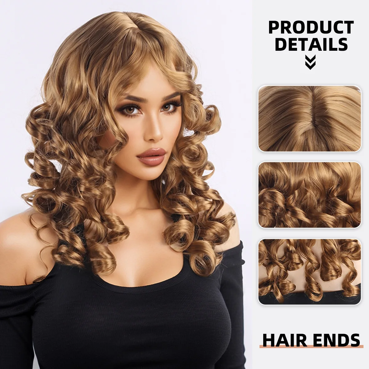 European and American foreign trade wigs for women, with golden curly hair and wool curls-Synthetic fiber wig