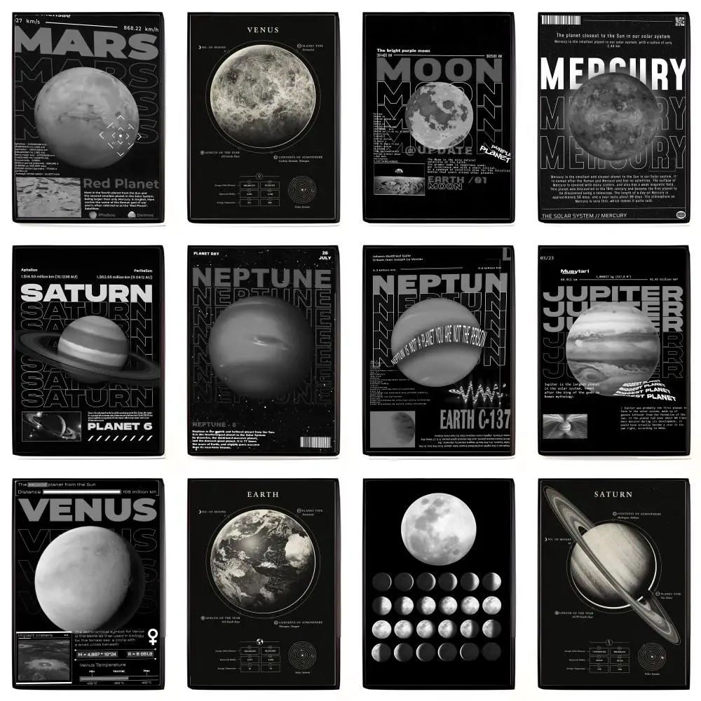 Cosmic Mysterious V-Vintage Galaxy Space Planet Poster High-definition Art Sticker Self Adhesive Waterproof Home Decoration