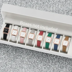 8Pcs/Set Fashion Women's Watch Sweet and Elegant Academy Style Leather Quartz Watch Set (Box Not Included)