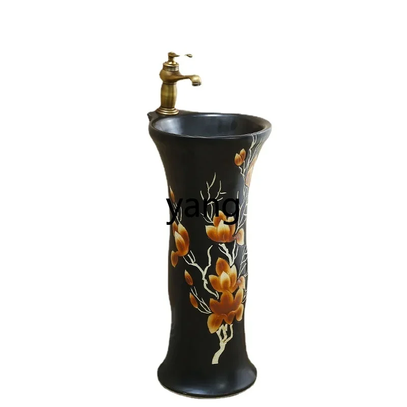 LMMCourtyard Ceramic Column Type Washbasin Balcony Toilet Floor Type Art Wash Basin Integrated Small Size