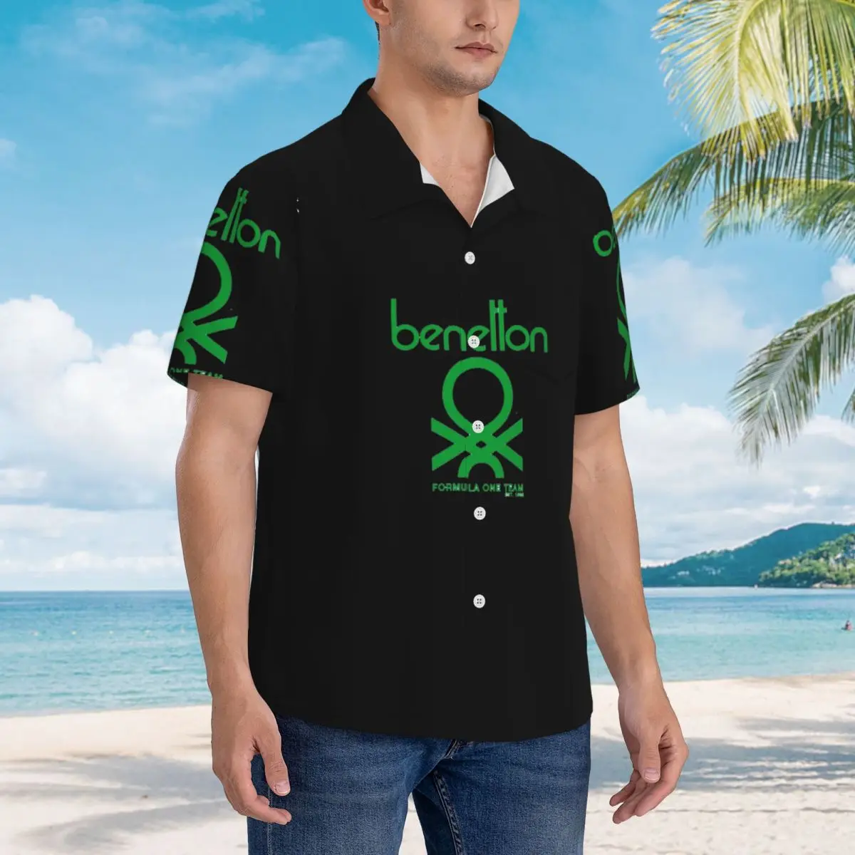 

Benetton Гавайские рубашки Забавные мужские рубашки с коротким рукавом для летнего пляжа Мужские топы на пуговицах