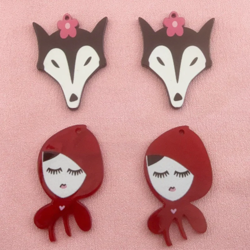 

Wholesale 56pcs/lot color print cartoon fox girls shape acrylic beads diy jewelry garment hair pendant accessory