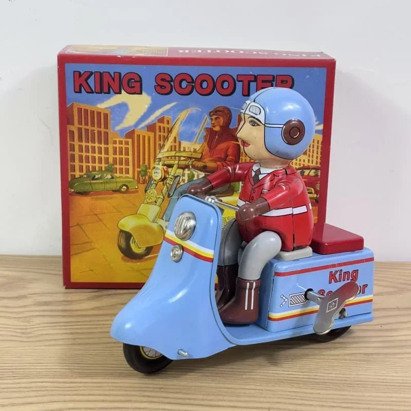 Wind Up Toy Blue Pedal Motorcycle Toy Metal Tin Clockwork Toy Figures Model Collection Retro Birthday Christmas Gift