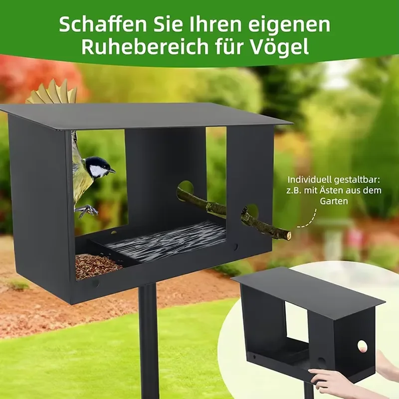 JH-Mech Weatherproof Heavy Duty Bird Feeder for Birds with Feeding Bowl Removable Stand Metal Squirel Proof Bird Feeder Pole