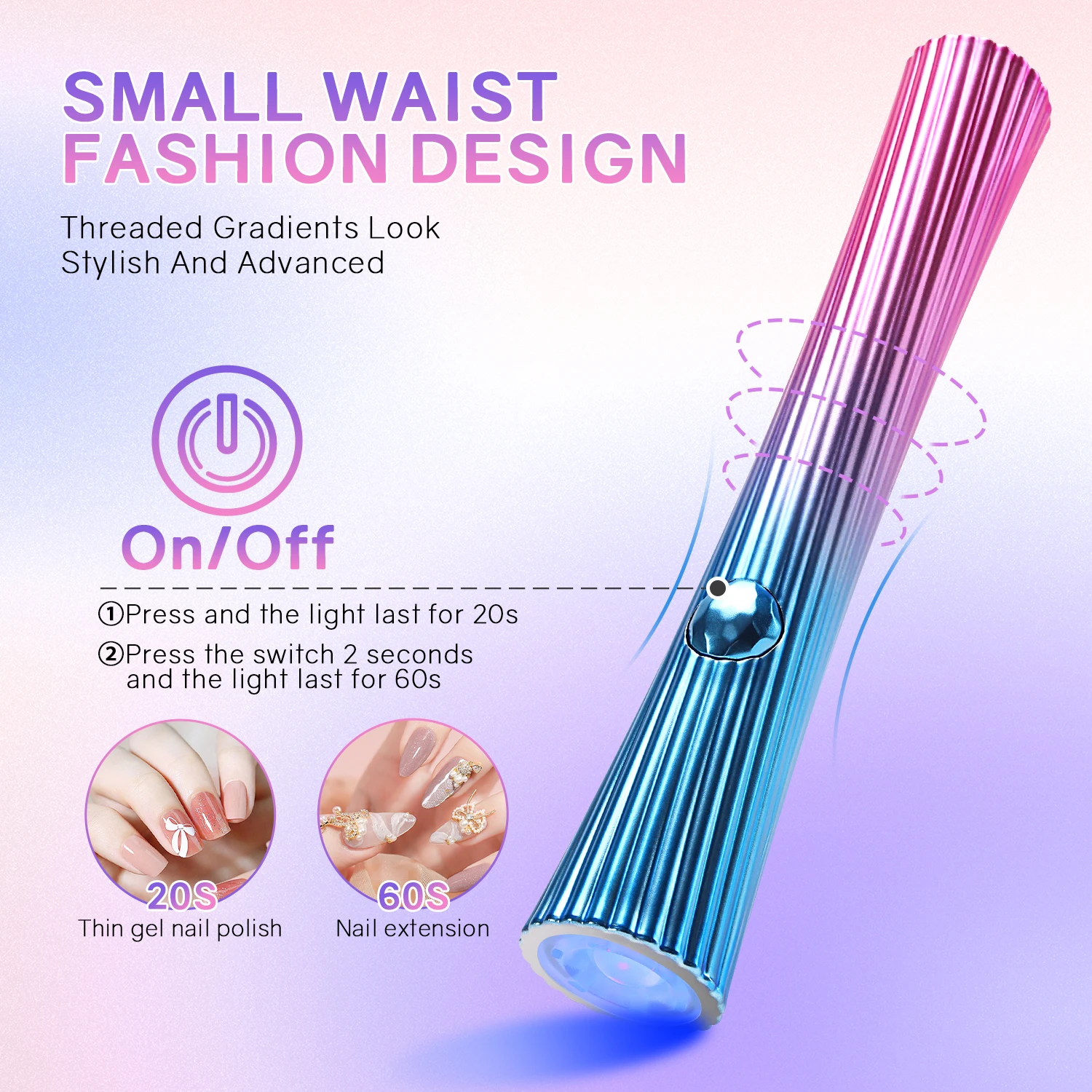 Portable Gradient Nail Lamp with 5X Magnification Light Source, 20s/60s Timing & Long - Lasting Rechargeable Battery