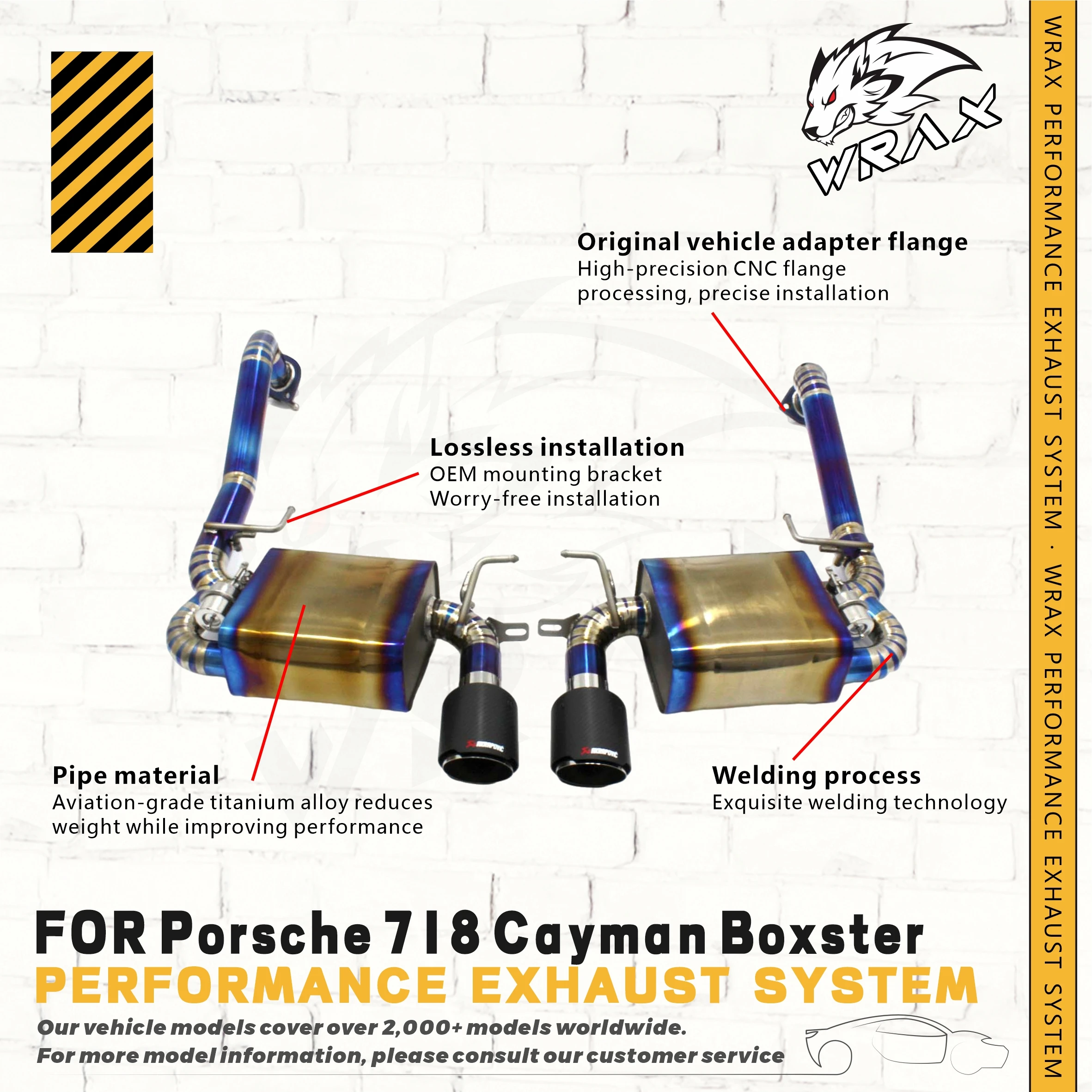 

WRAX для Porsche 718 Cayman Boxster из титанового сплава Catback с вакуумным клапаном, выхлопная труба для двойного расширения звука выхлопных газов