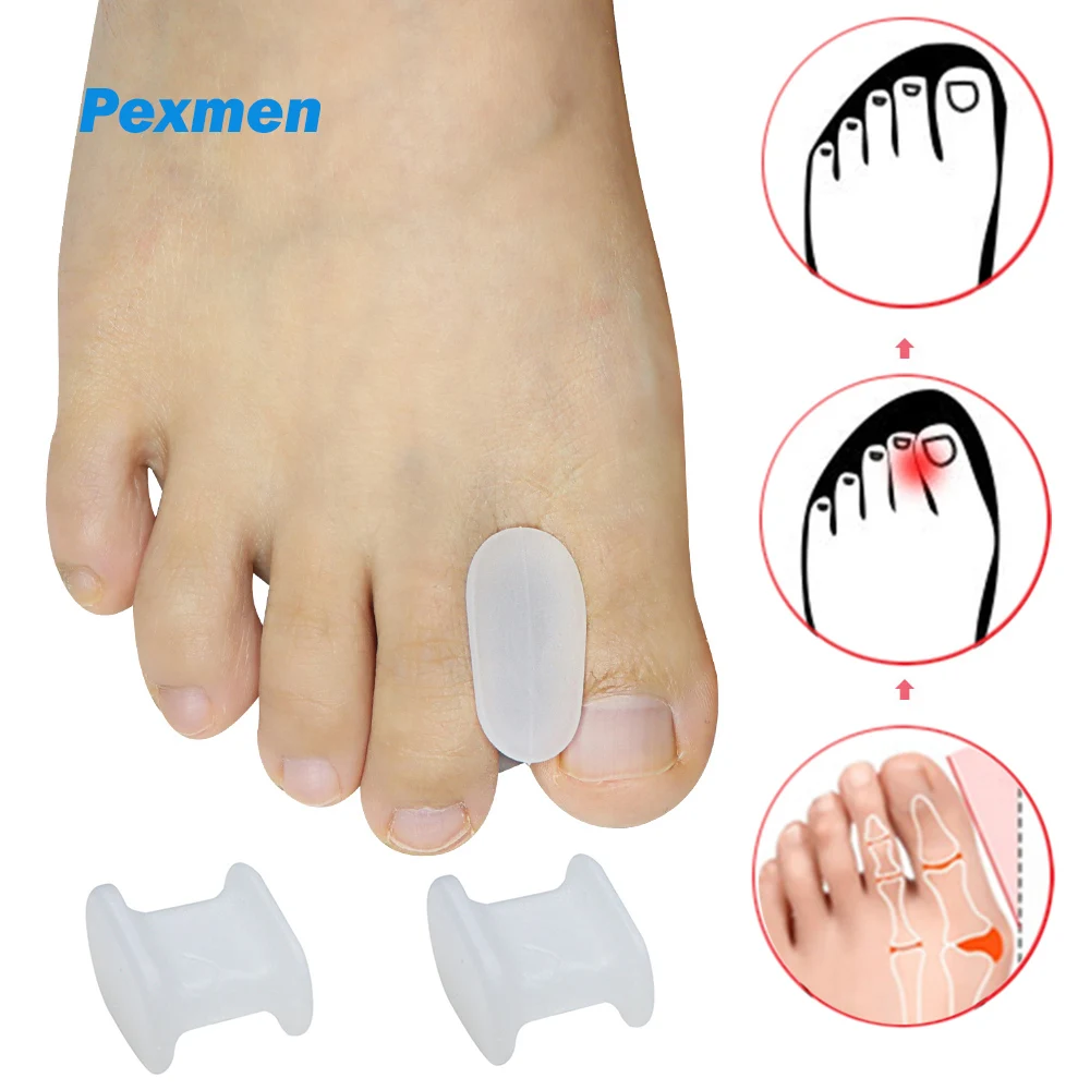Pexmen 2/4Pcs Gel Toe Separators Bunion Pads Toe Spacer for Overlapping Crooked Toes Calluses Corns Bunions for Men and Women