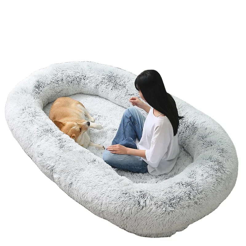 Wholesale popular pink gray brown luxury huge large giant plush memory foam boucle human size Plush dog bed for human