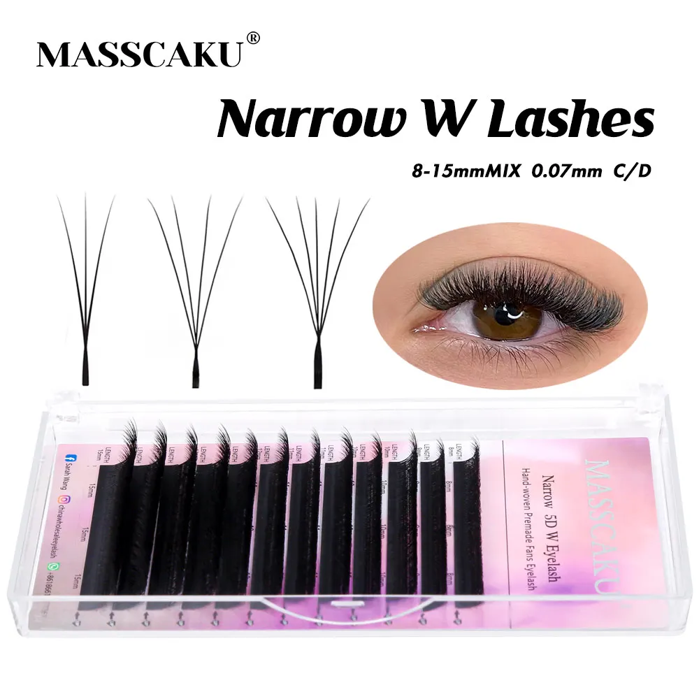 

MASSCAKU V Shaped 3D 4D 5D Narrow Eyelash Extension 0.07mm Matte 12 Rows Premade Volume Fan Natural Soft Lashes Makeup Wholesale