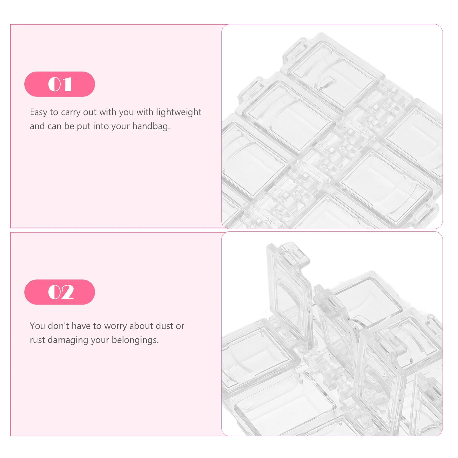 

Acrylic Transparent Nail Charm Storage Box Small Portable Multi-Compartment Organizer for Nail Art Decorations Rhinestone