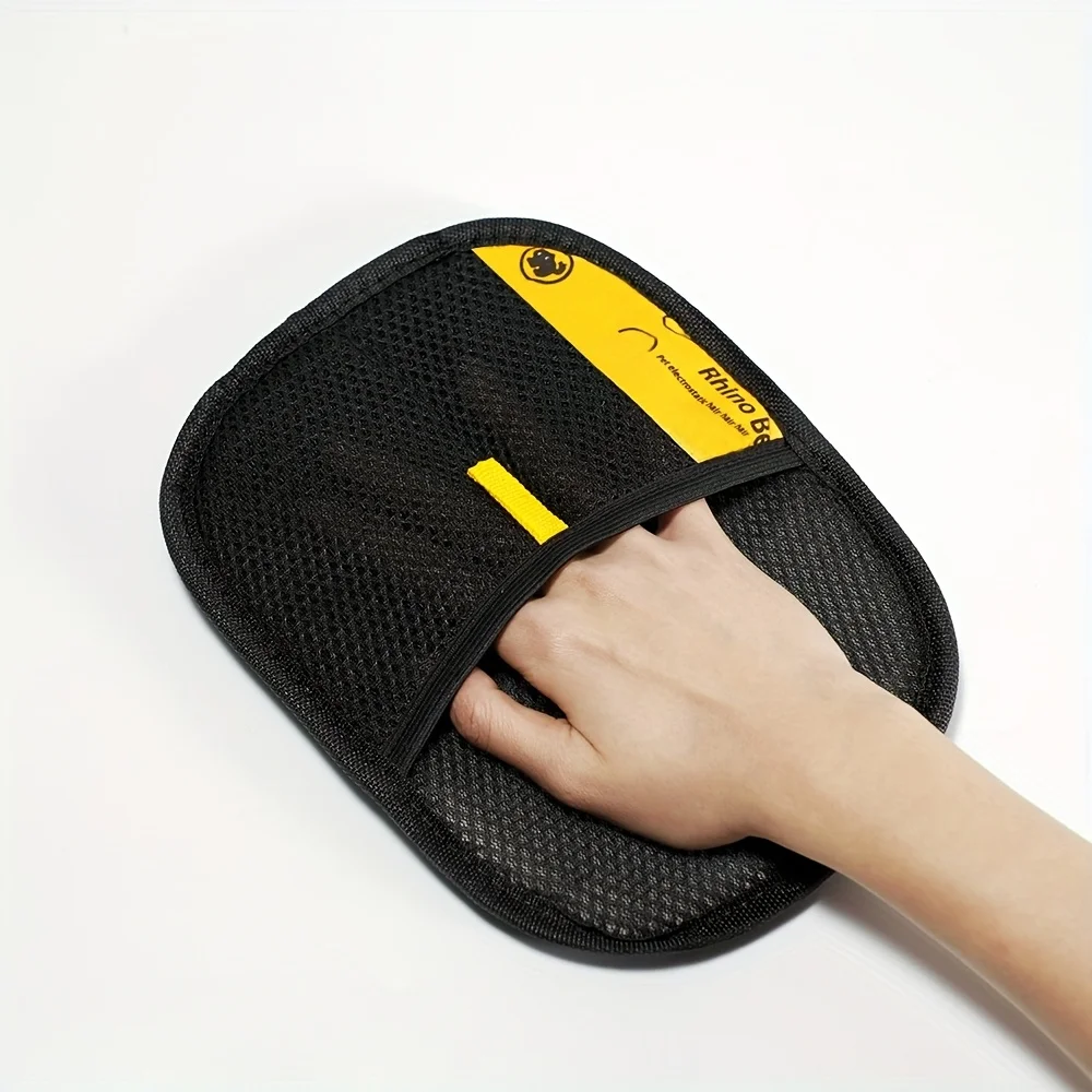 Upgrade Edition Grote Handschoenen voor het Verwijderen van Statisch Haar bij Huisdieren - Zwarte Polypropyleen Kattenverzorgingshandschoenen met Gele Accenten