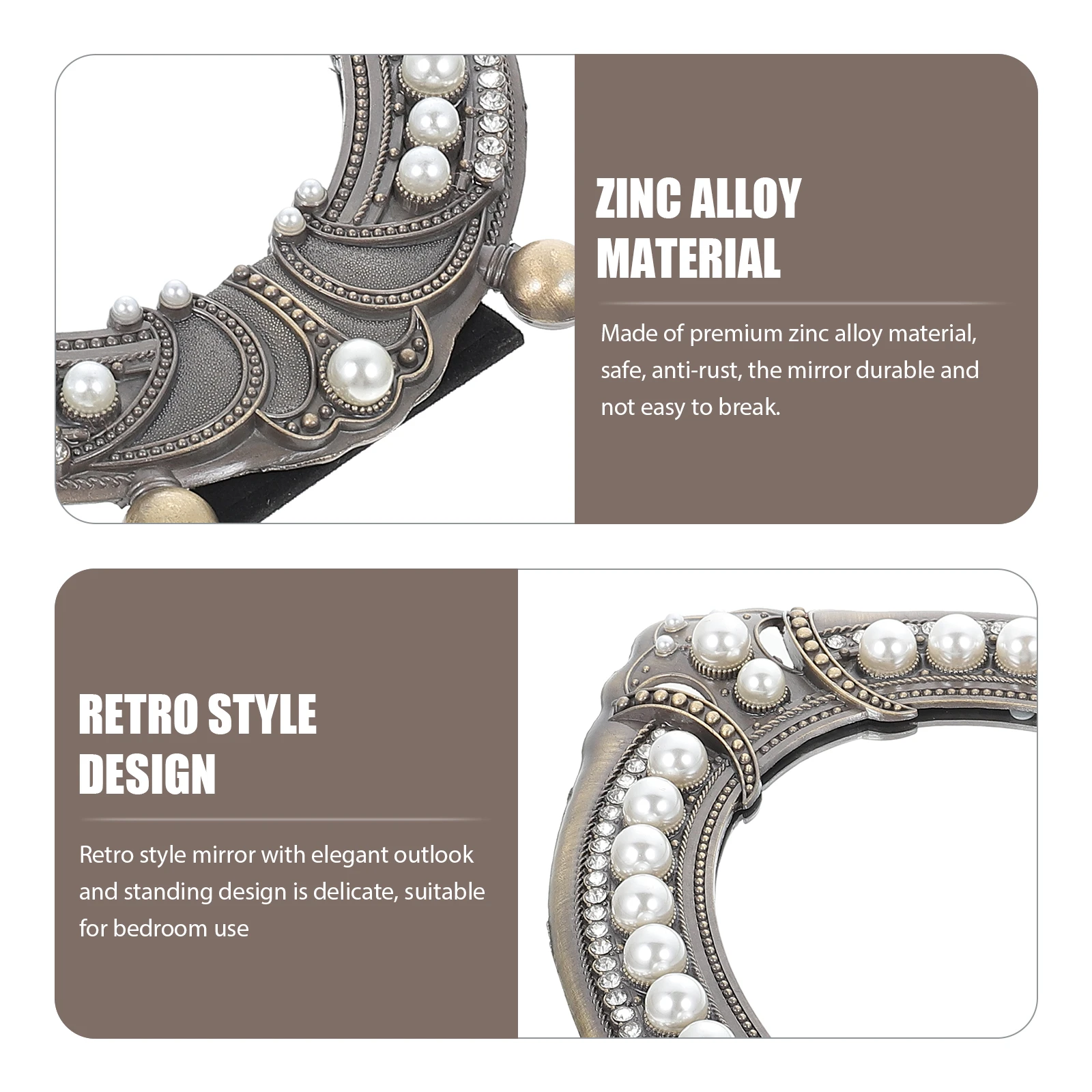 Vintage Perle Make-up Spiegel Desktop Ständer Zinklegierung Retro Tisch Eitelkeit Kommode Dekor für Schlafzimmer Schönheit