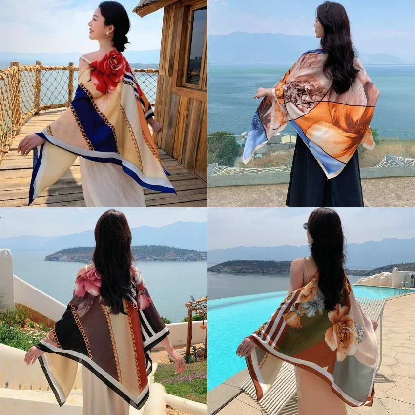 HOT 130x130cm large Velvet Texture Squar Travel Scarf Beach Dress Bikini Sarong Wrap Women Brazilian Swimsuit Bathing Cover-ups