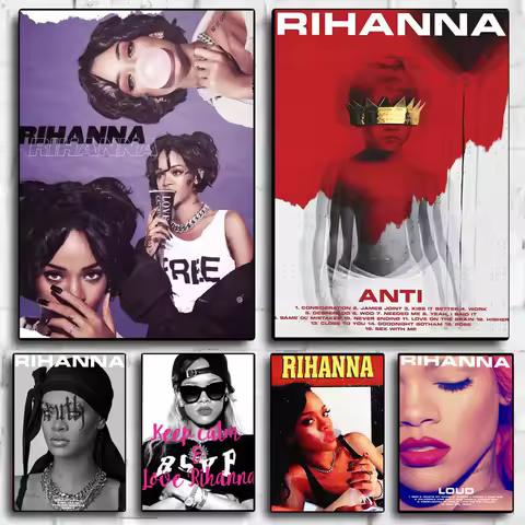 R-Rihanna Poster HD Wall Stickers Mural Self-Adhesive Decals Home Decor Bedroom &amp; Living Room Gift Idea