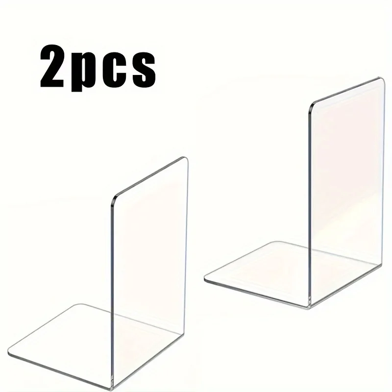 2Pcs Clear Acrylic Bookends L-shaped Desk Organizer Desktop Book Holder School Stationery Office Accessories