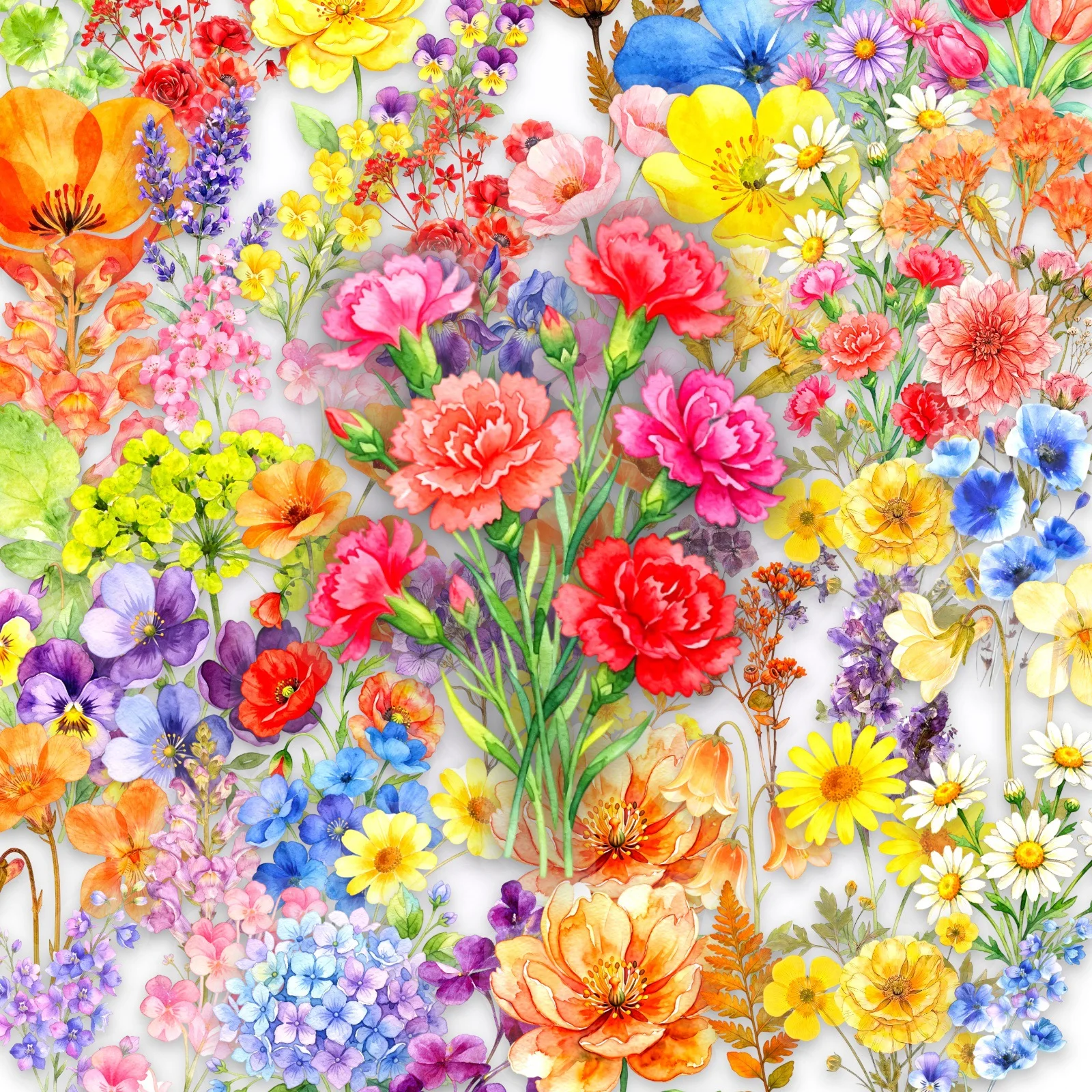 50-Pack Watercolor Floral Plant Transparent PET Stickers for Phone Tablet Guitar Luggage Notebook Stationery Decals