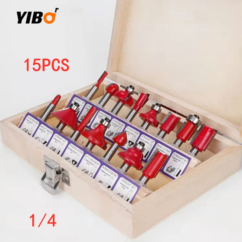 

12/15pcs/set Woodworking Milling Cutters For Wood Cutter Engraving Cutting Tools 1/4''/6.35mm Shank Carbide Router Bit