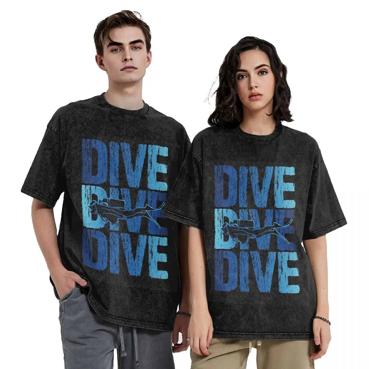 Dive Scuba Diver Washed T Shirts Harajuku Short Sleeve Hip Hop T-Shirt Streetwear Tops Tees for Men Women