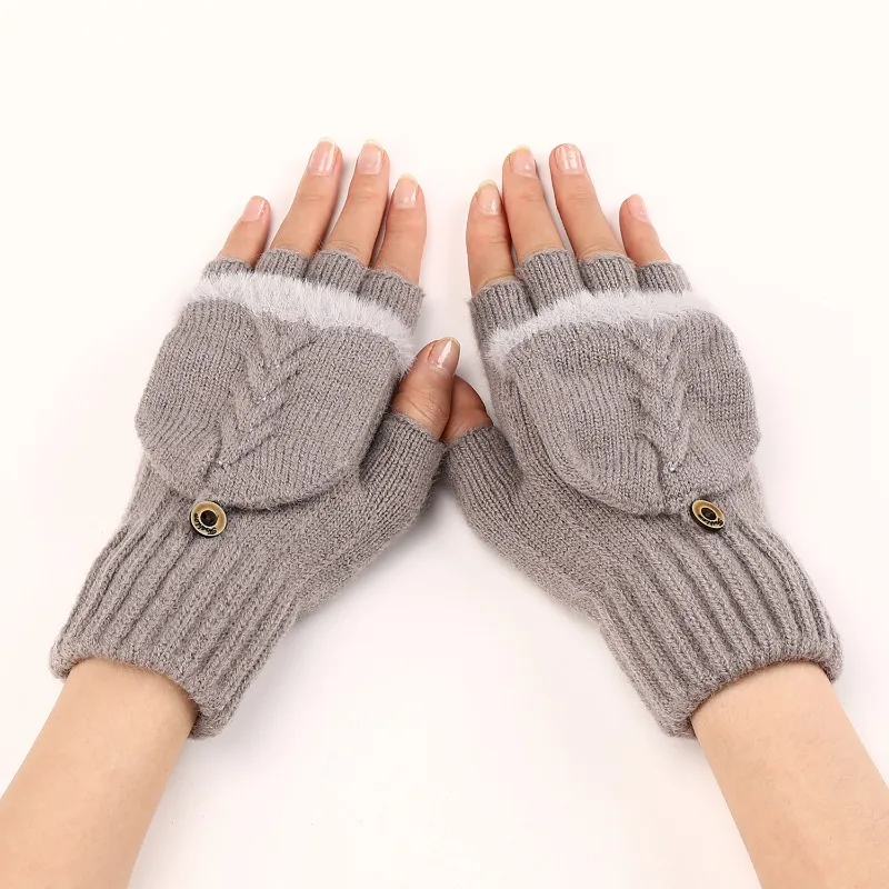 Soft Warm Comfortable Womens Knitted Half Finger Wool Gloves with Flip Rough Edge Short Sleeves for Autumn Winter Fashionable