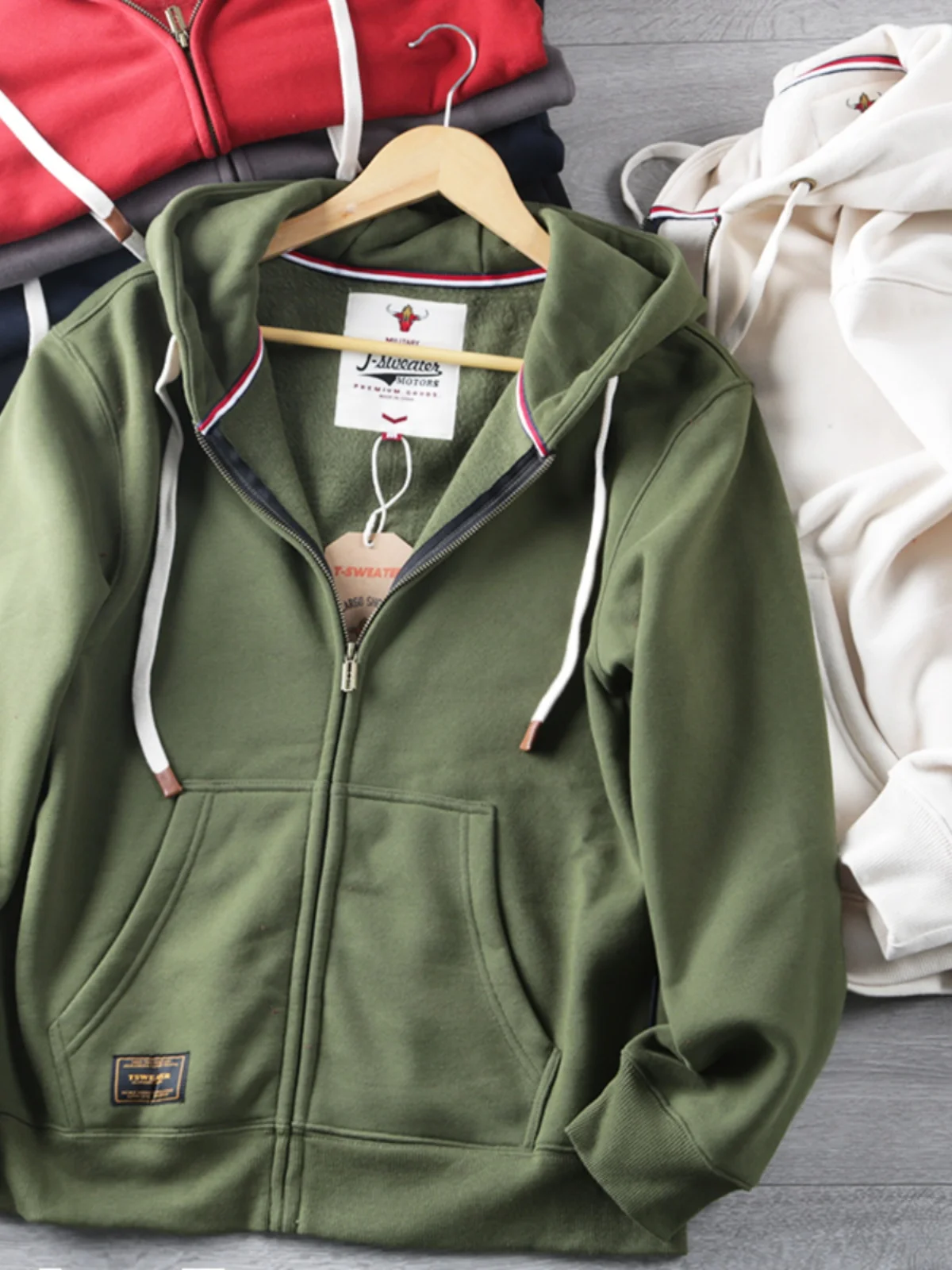 

Американский Sle Heavyweight 400 г Cosite Pearl Velvet с капюшоном Повседневный открытый кардиган Толстовка мужская свободная посадка осень-зима V...