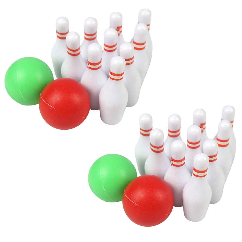 2 Set Bola Bowling Mini Model Plastik Dekoratif Mainan Olahraga Anak Adegan Desktop Buatan Tangan Gaya Eropa Daya Tahan