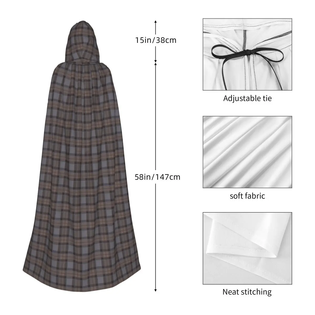 Outlander Plaid - Fraser Tartan Long Hooded Cloak Witch Medieval Costume Cosplay Cape HalloweenCoat Adult Unisex - view 3