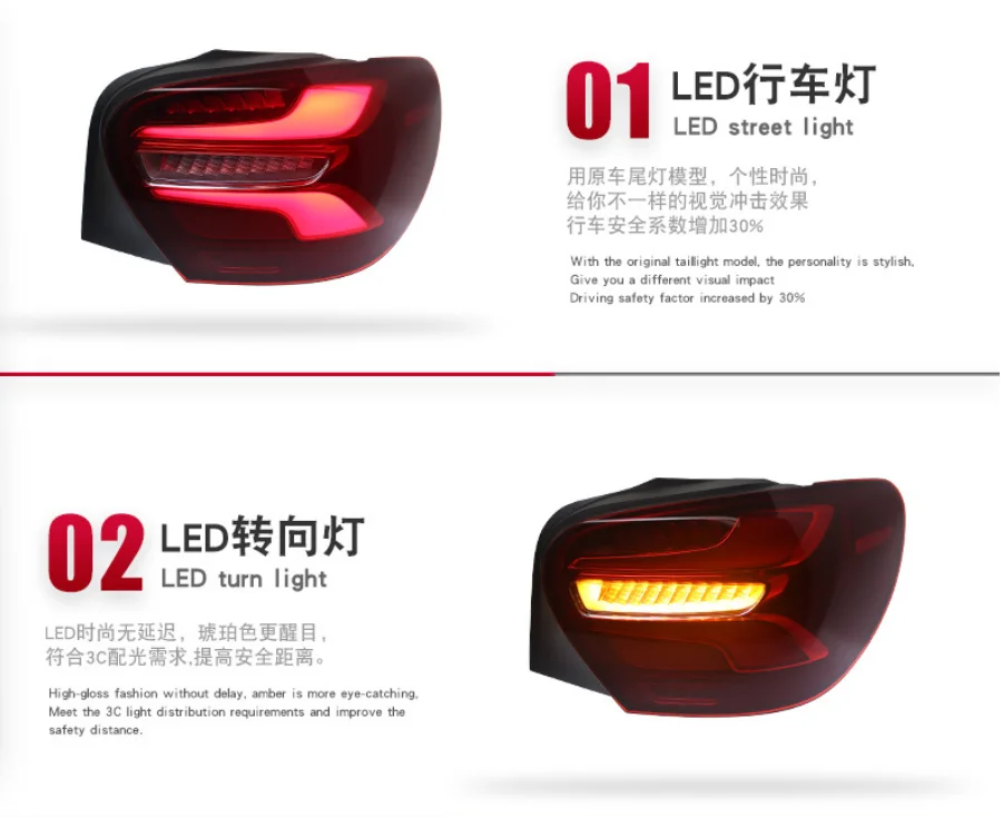 المصابيح الخلفية LED لبنز A Class W176 2013-2018 إشارة انعطاف القيادة الديناميكية الخلفية #4