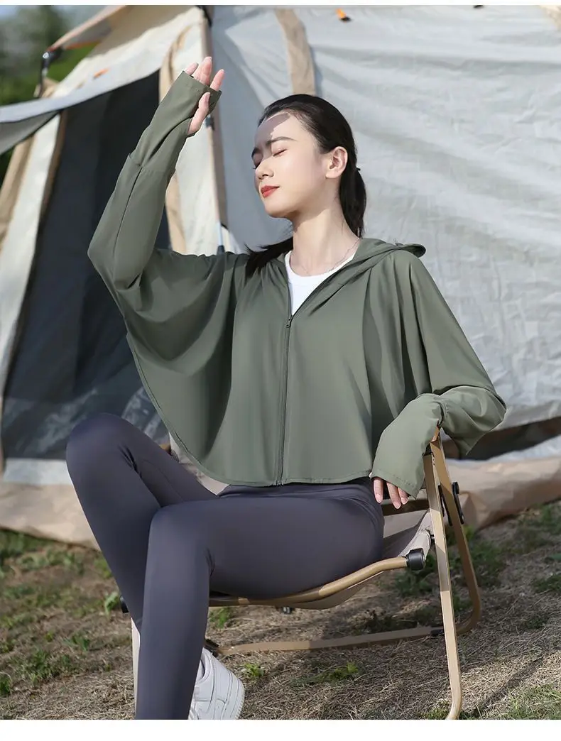 Women's Summer Sun Protection Shirt with Long Sleeves Cap Quick-drying Ice Silk UV Protection Lightweight Style